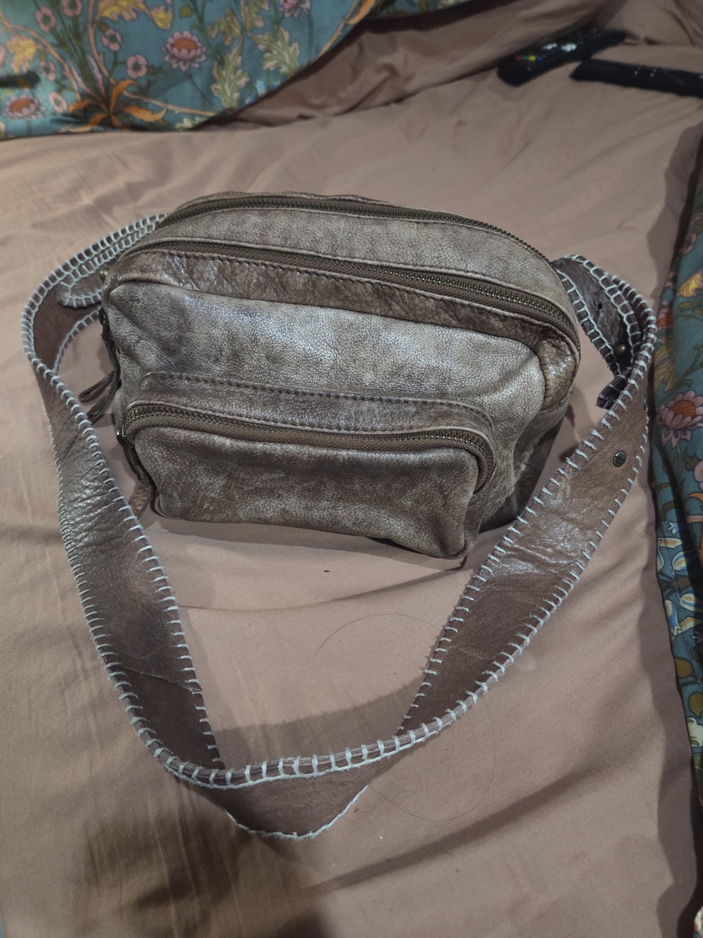 Free People Distressed Brown Leather Crossbody Bag